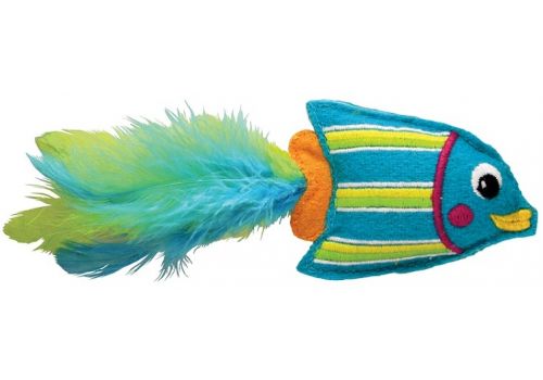  Kong игрушка для кошек &quot;Тропическая рыбка&quot; 12 см фетр/перья/кошачья мята голубая 12 см, фото 1 