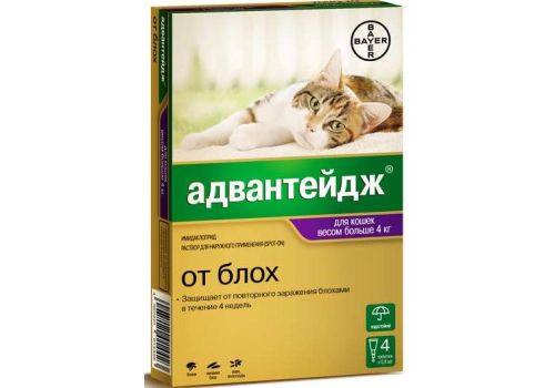  Bayer Адвантейдж для кошек более 4кг, уп. 4 пип. х 0,8 мл  4 п, фото 1 